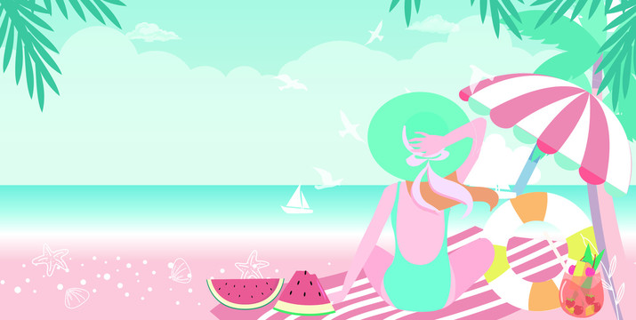 橫版坐在海灘上的女孩