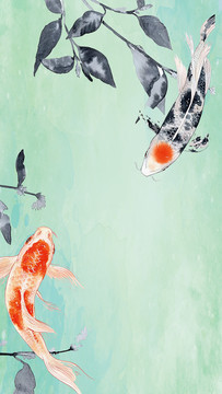 雙魚水墨背景