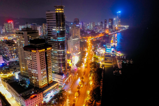 航拍福建厦门中山路步行街夜景