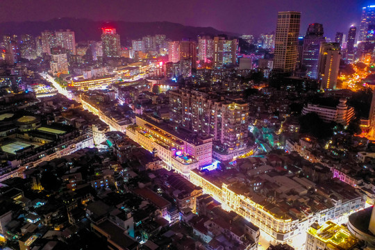 航拍福建厦门中山路步行街夜景