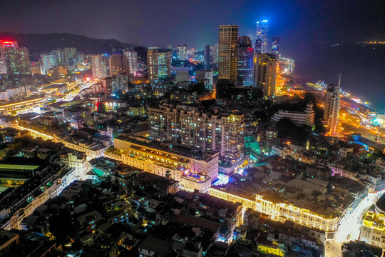 航拍福建厦门中山路步行街夜景