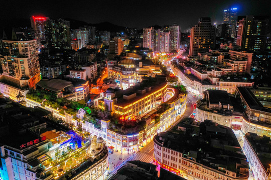 航拍福建厦门中山路步行街夜景