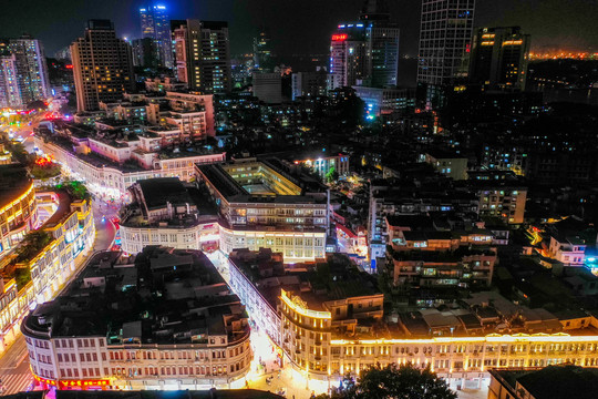 航拍福建厦门中山路步行街夜景