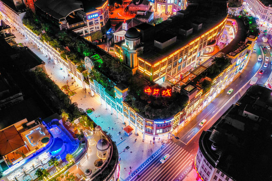 航拍福建厦门中山路步行街夜景