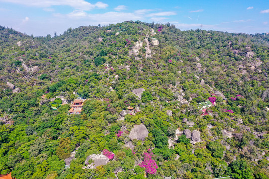 航拍厦门五老峰下的南普陀寺