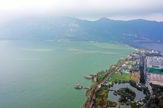 航拍云南昆明滇池昆明海埂公园