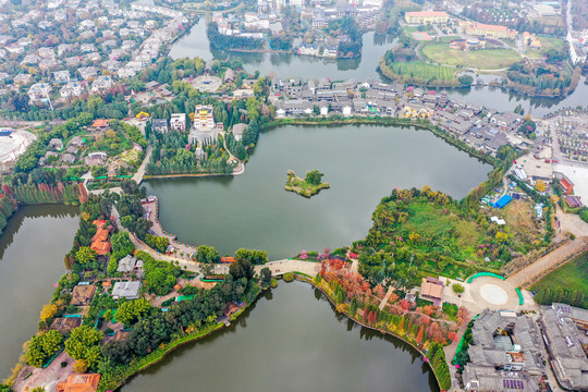 航拍昆明云南民族村