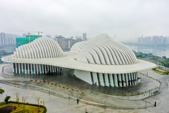 航拍广西文化艺术中心建筑外景