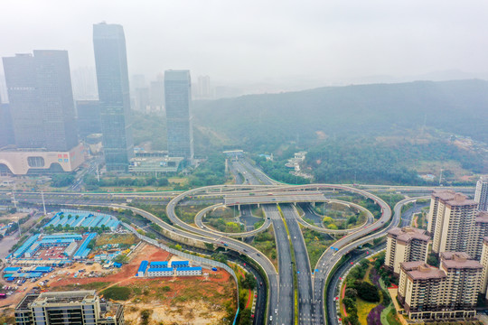 航拍广西南宁玉象立交桥道路