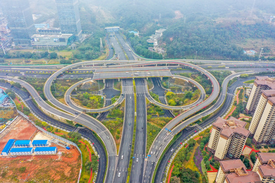 航拍广西南宁玉象立交桥道路