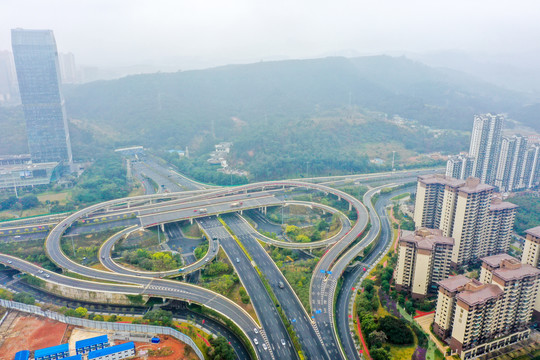 航拍广西南宁玉象立交桥道路