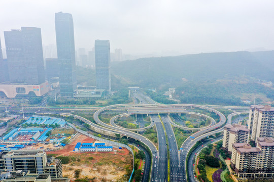 航拍广西南宁玉象立交桥道路