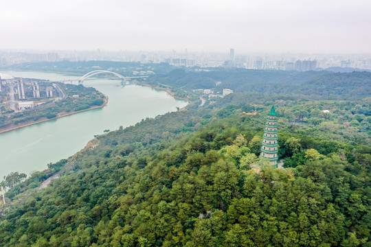 航拍广西南宁青秀山景区龙象塔