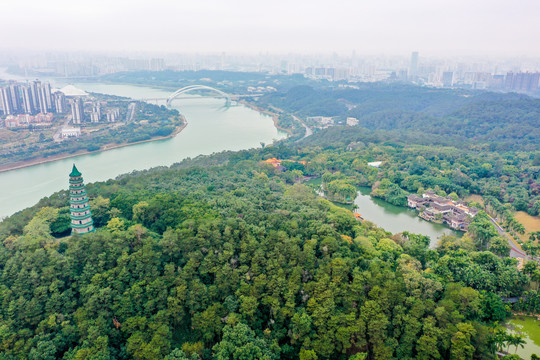 航拍广西南宁青秀山景区龙象塔