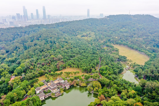 航拍广西南宁青秀山风景区天池