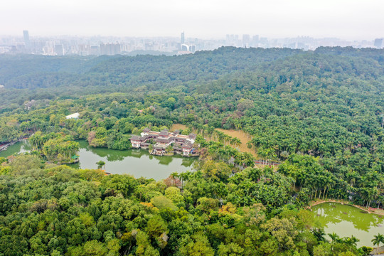 航拍广西南宁青秀山风景区天池