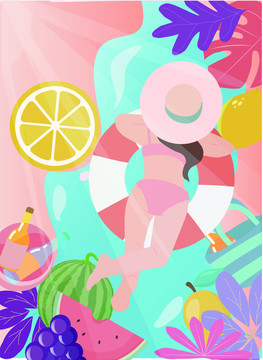 豎版夏天趴在沙灘上的女孩