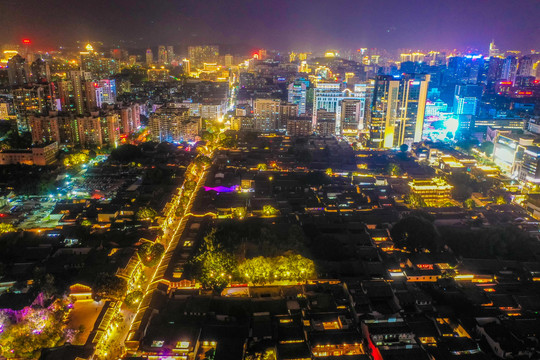 航拍福州三坊七巷历史街区夜景