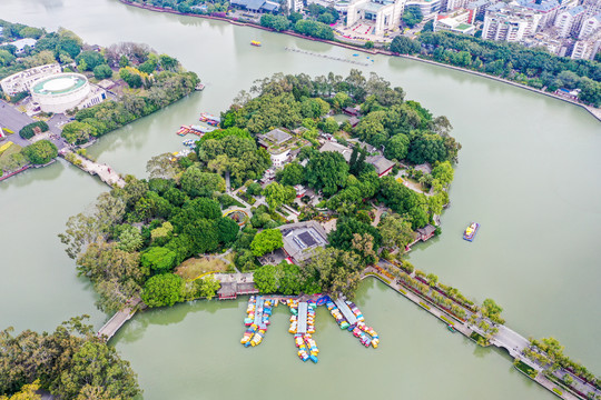 航拍福建福州西湖公园风光