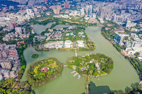 航拍福建福州西湖公园风光