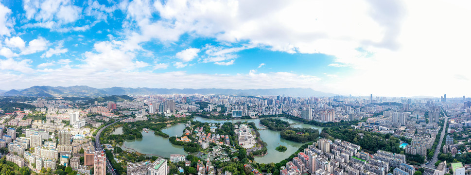 航拍福建福州西湖公园风光