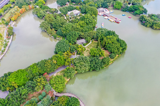 航拍福建福州左海公园风光