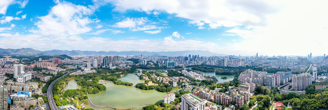 航拍福建福州左海公園風光