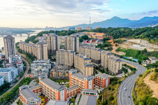 航拍福建福州马尾区街景