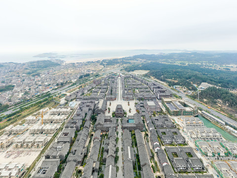 航拍福建福州平潭海坛古城