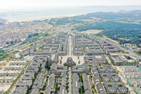 航拍福建福州平潭海坛古城