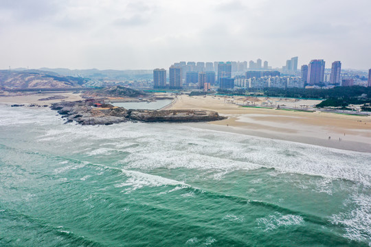 航拍福州平潭龙凤头海滨浴场