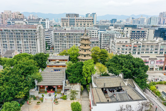 航拍福州乌山乌塔公园石塔寺