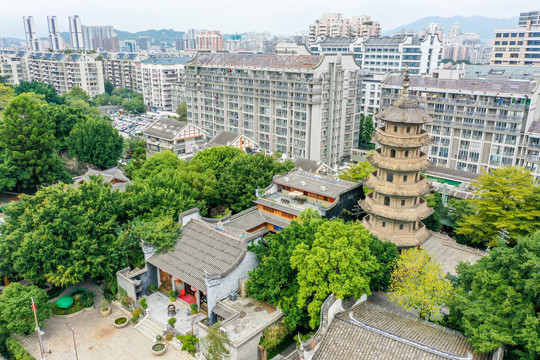 航拍福州乌山乌塔公园石塔寺