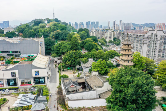 航拍福州乌山乌塔公园石塔寺