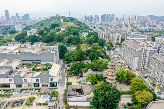 航拍福州乌山乌塔公园石塔寺