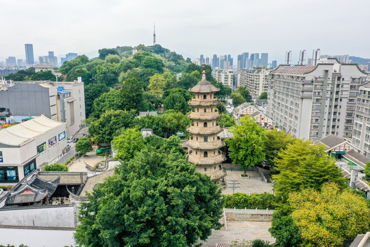 航拍福州乌山乌塔公园石塔寺