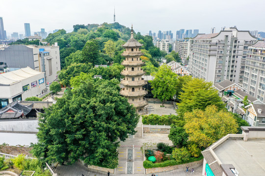 航拍福州乌山乌塔公园石塔寺