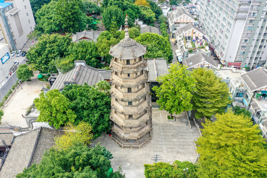 航拍福州乌山乌塔公园石塔寺