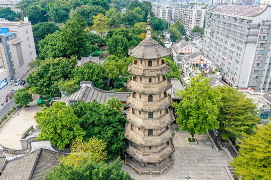 航拍福州乌山乌塔公园石塔寺