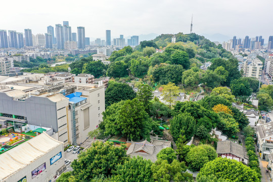 航拍福州乌山乌塔公园石塔寺