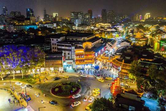 航拍南京夫子庙秦淮风光带夜景