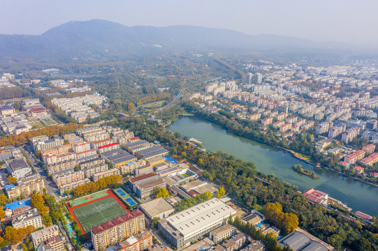 航拍江苏南京月牙湖公园