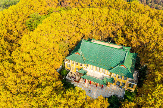 航拍南京钟山风景名胜区美龄宫