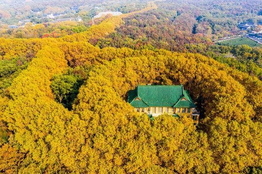 航拍南京钟山风景名胜区美龄宫