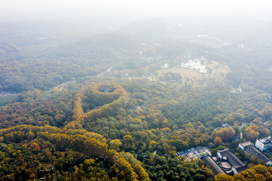 航拍南京钟山风景名胜区美龄宫