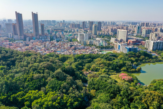 航拍佛山礌岗公园南海活水公园