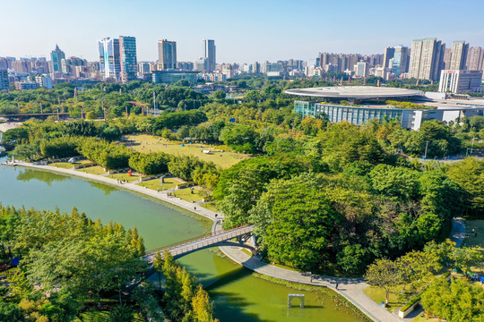 航拍佛山礌岗公园南海活水公园