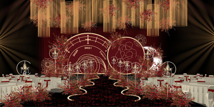 紅金色婚禮效果圖
