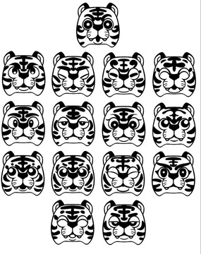 虎年小虎Q版卡通可爱表情老虎