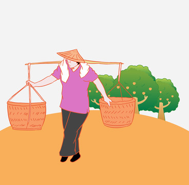 農(nóng)民婦女挑擔(dān)子